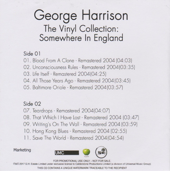 George Harrison — The Vinyl Collection: Somewhere In England cover