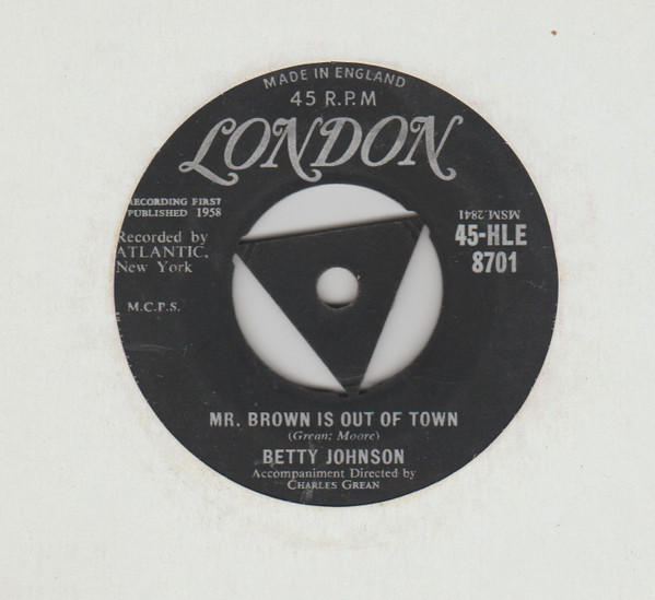 Betty Johnson — Mr. Brown Is Out of Town / There's Never Been a Night cover