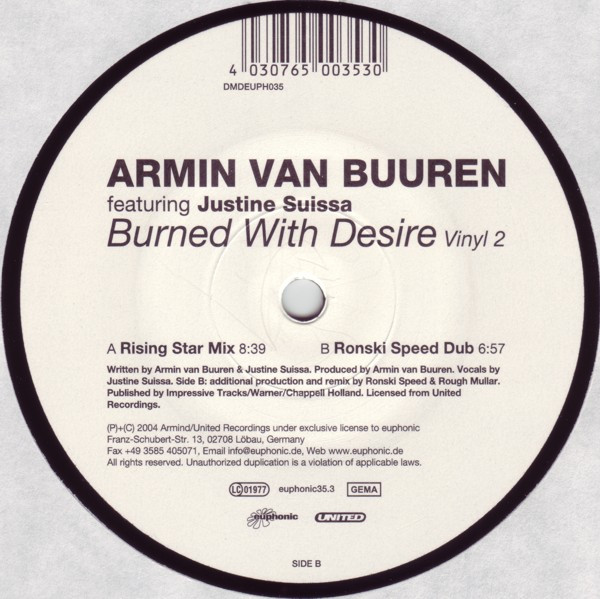 Armin van Buuren Featuring Justine Suissa — Burned With Desire (Vinyl 2) cover