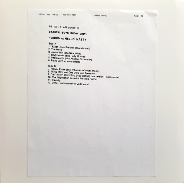 Beastie Boys — Show Vinyl Record 6 / Hello Nasty cover