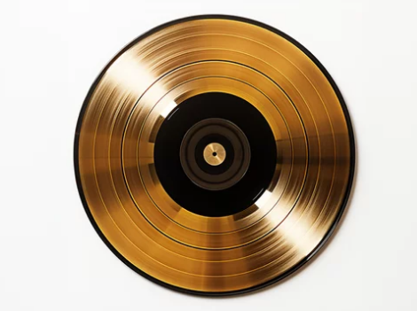Person checking vinyl record values using a price guide and laptop